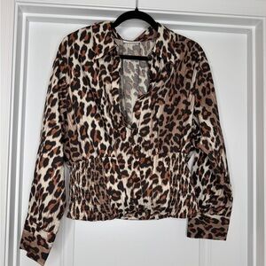 Jolie & Joy Women’s Plus Size Leopard Print Smocked Waist Blouse Top, Sz 3x